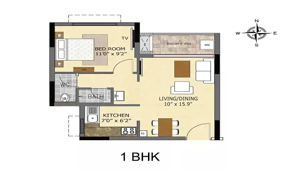 Mahindra Blossom 1 BHK Floor Plan