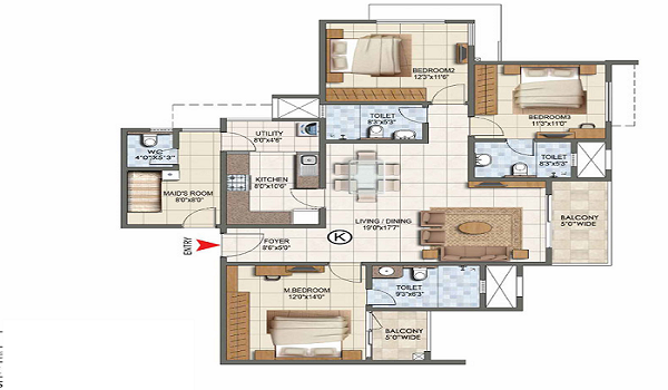 Mahindra Blossom 3 BHK Floor Plan