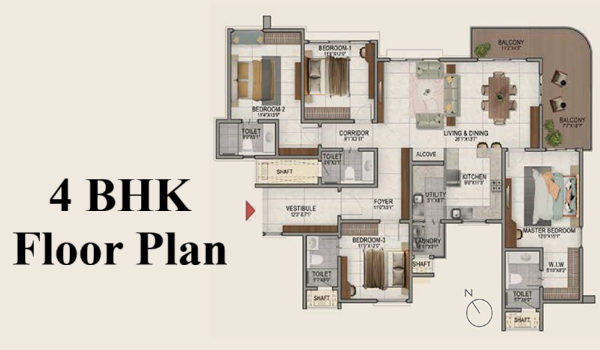 Mahindra Blossom 4 BHK apartment floor plan, highlighting a premium and spacious LifeDesigned® residence.